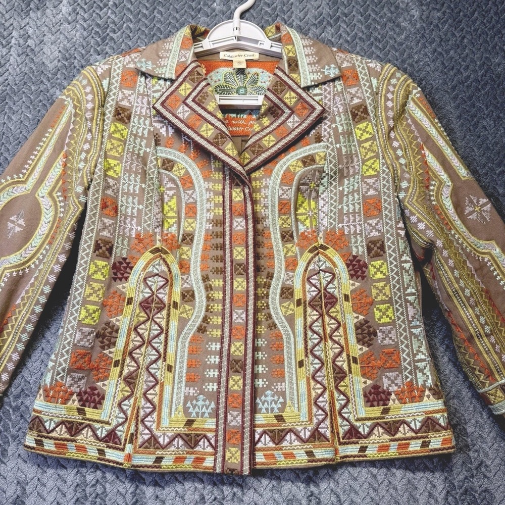Coldwater Creek Women's Embroidered Jacket Small P8 Boho Lined Multicolor